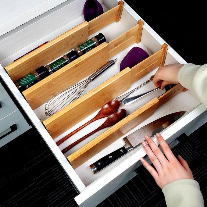 Utoplike Bamboo Dresser Drawer Dividers, Spring Loaded, Works in Kitchen - Image 5