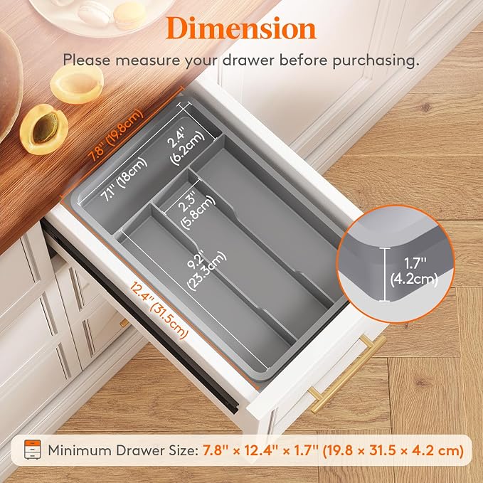 Lifewit Silverware Drawer Organizer Tray, Plastic Cutlery Storage - Image 2