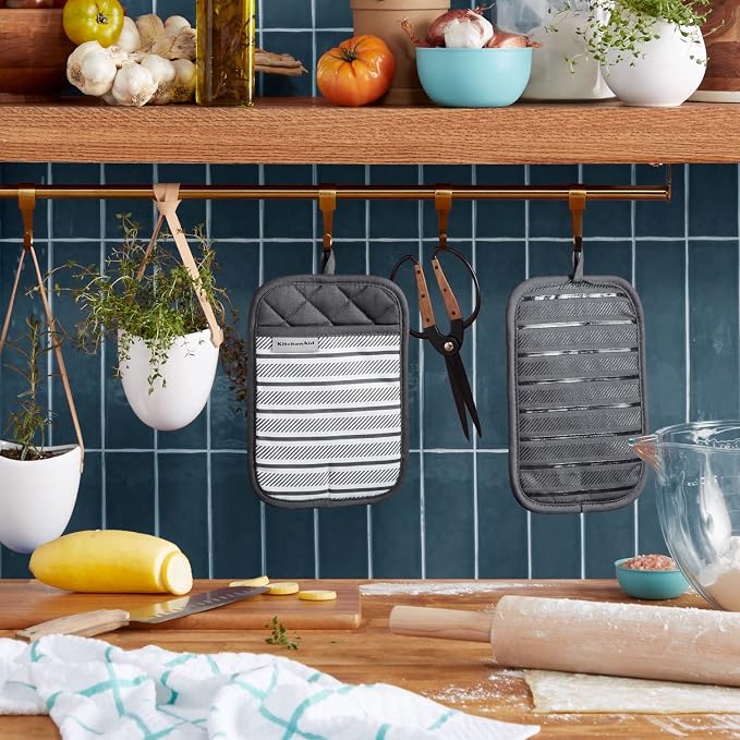 KitchenAid Albany Pot Holder 2-Pack Set, Charcoal Grey - Image 2