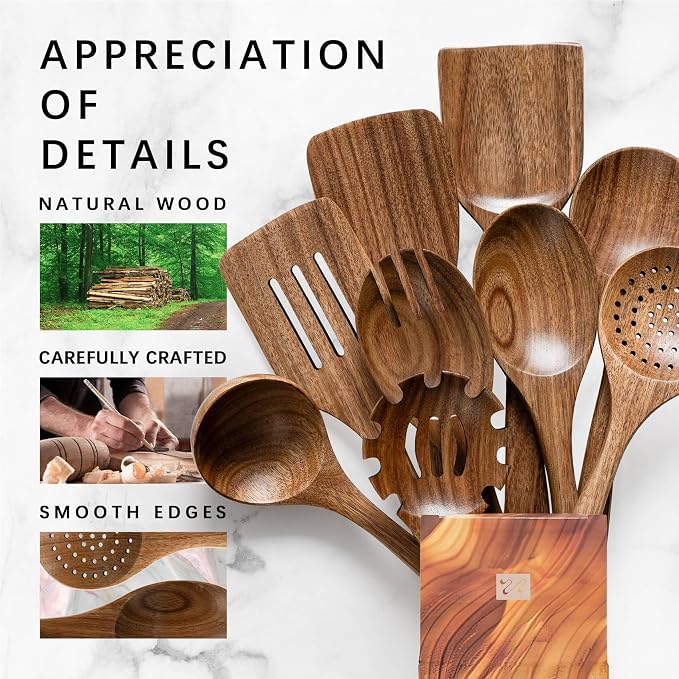 Wooden Spoons for Cooking, Nonstick Cooking Utensil Set - Image 4