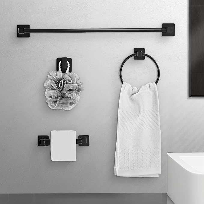 Matte Black Bathroom Hardware Set 4 Pieces, Bathroom Accessories Set Stainless - Image 2