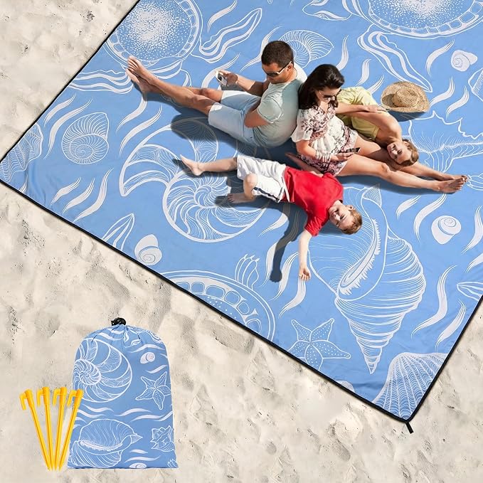 WIWIGO Beach Blanket Waterproof Sandproof Beach Mat 79" X 83"/10'x9'for 2-8 - Image 6