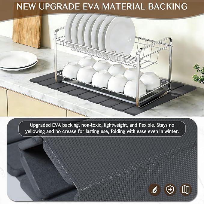 Large Stone Dish Drying Mat for Kitchen Counter, Thin & Light Quick Dry Stone - Image 4