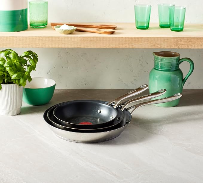 T-Fal Jamie Oliver Cooks Direct, Stainless Steel Non-stick Frying Pan 3 Pcs Set - Image 9