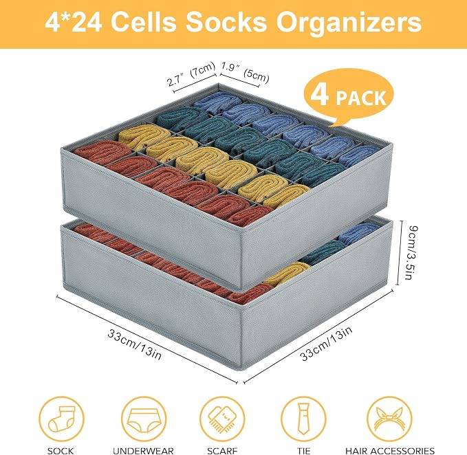 Joyoldelf Sock Drawer Organizer Divider Underwear Organizer 24-cell Fabric - Image 4