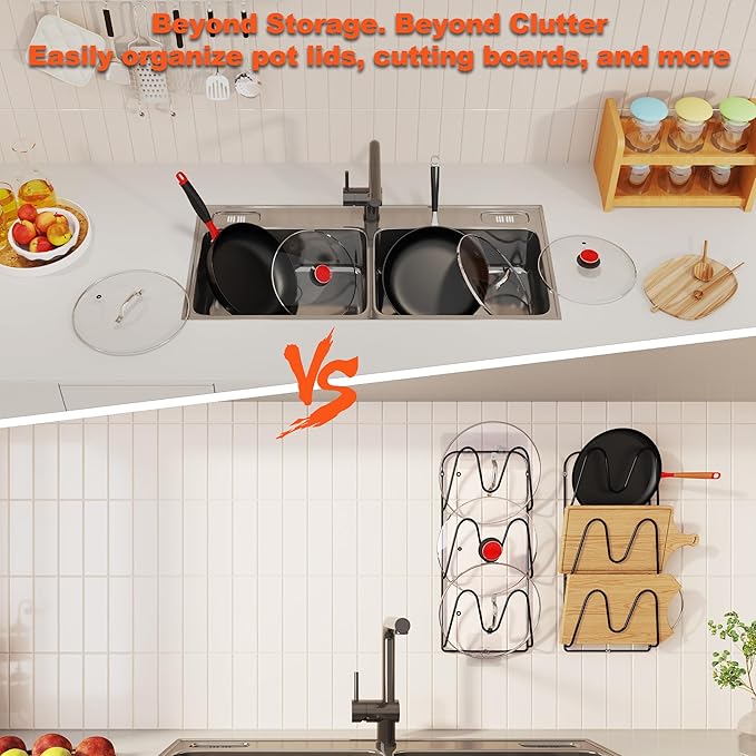 2 Pack Pot Lid Organizer, 6-Tier Pots and Pans Lid Organizer Under Cabinet - Image 3