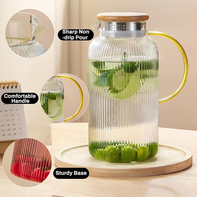Buaic Glass Pitcher with Lid, 2 PACK 68 oz/2 Liter Vertical Water Pitcher With - Image 4