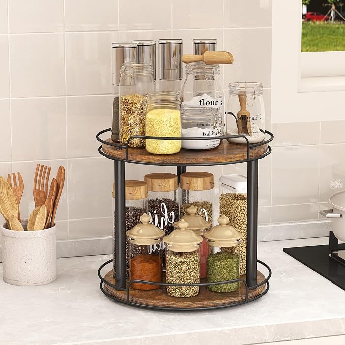 LAMU 10'' Wood Lazy Susan Turntable Organizer - Image 5