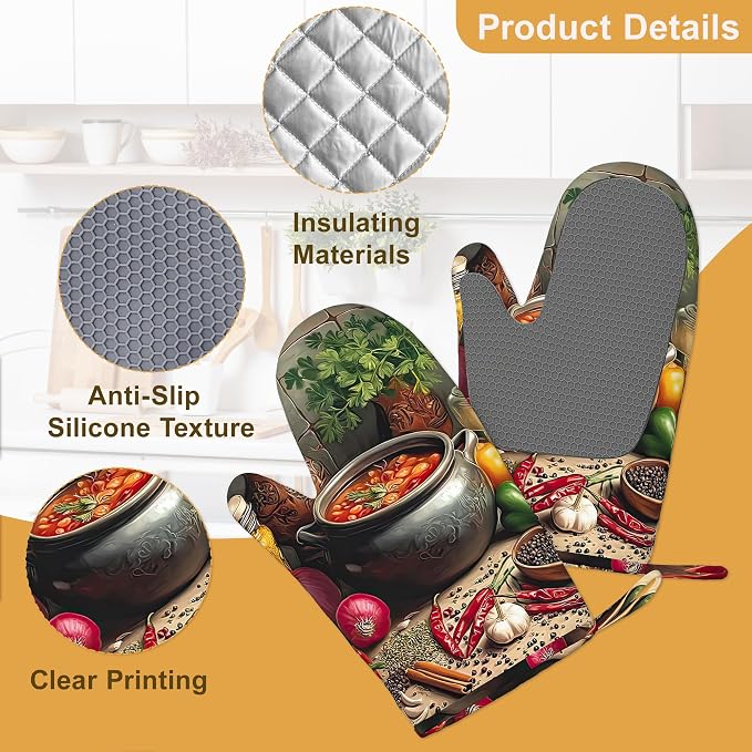 Herbs Spices Seasonings Oven Mitts and Pot Holders Set of 4, Heat Resistant Non - Image 3