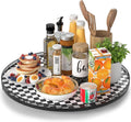 21" Black and White Kitchen Lazy Susan Turntable, Round Checkered Decorative by AMH