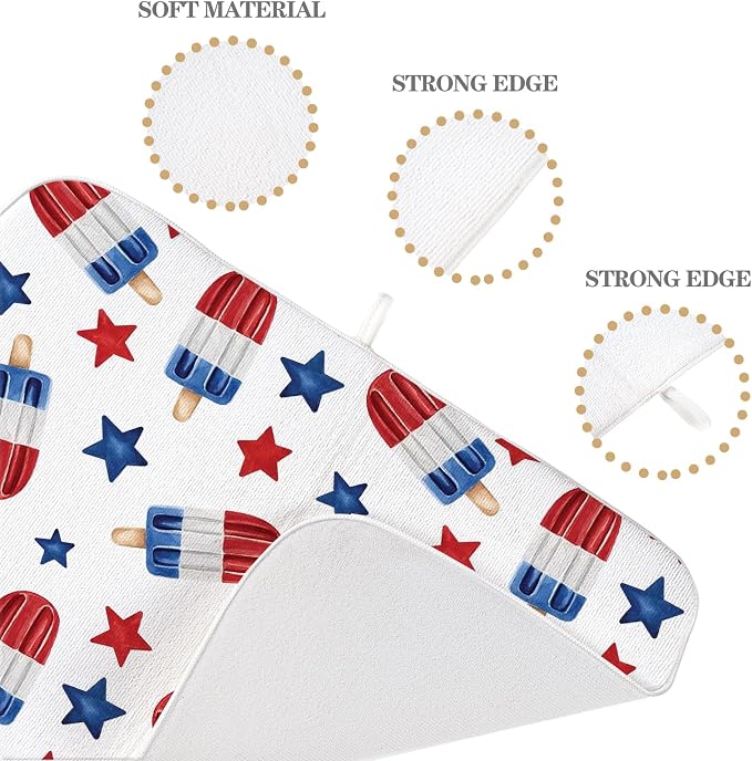 4th of July Dish Drying Mat 18x24 Inch Blue Red Ice Cream Stars Patriotic - Image 3