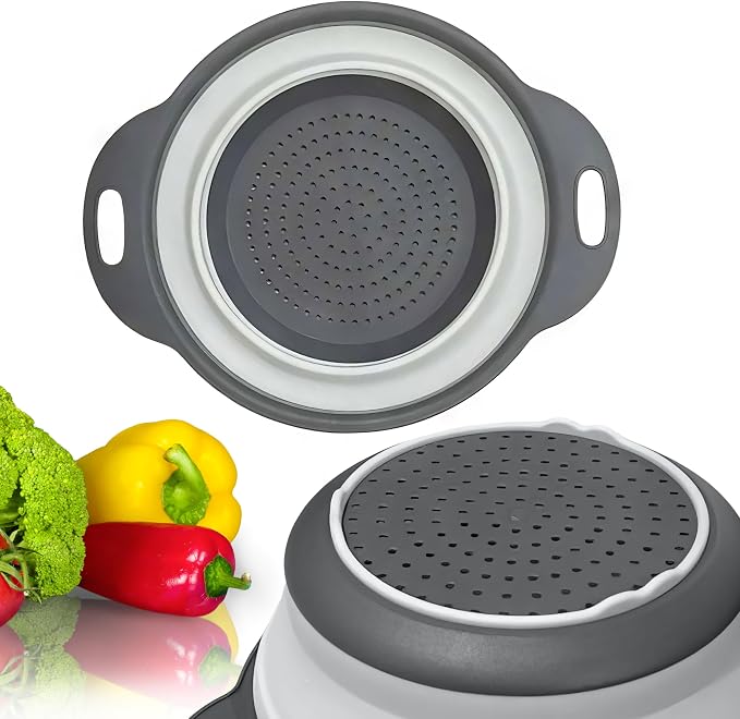 Round Silicone White Colander Collapsible – Foldable White Kitchen Strainer by YARRDLLC