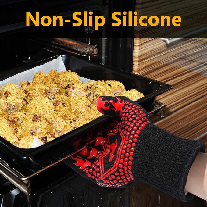 QUWIN BBQ Gloves, BBQ Accessories 1472℉ Extreme Heat Resistant, Grilling Gloves - Image 3
