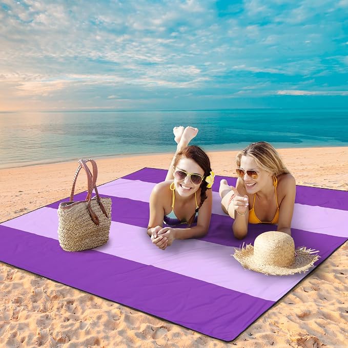 WIWIGO Beach Blanket Waterproof Sandproof Beach Mat 79" X 83"/10'x9'for 2-8 - Image 4