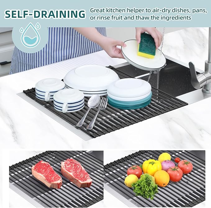 Ohuhu Over The Sink Dish Drainer Drying Rack, 17.6" W x 15.4" L Roll Up Dish - Image 2