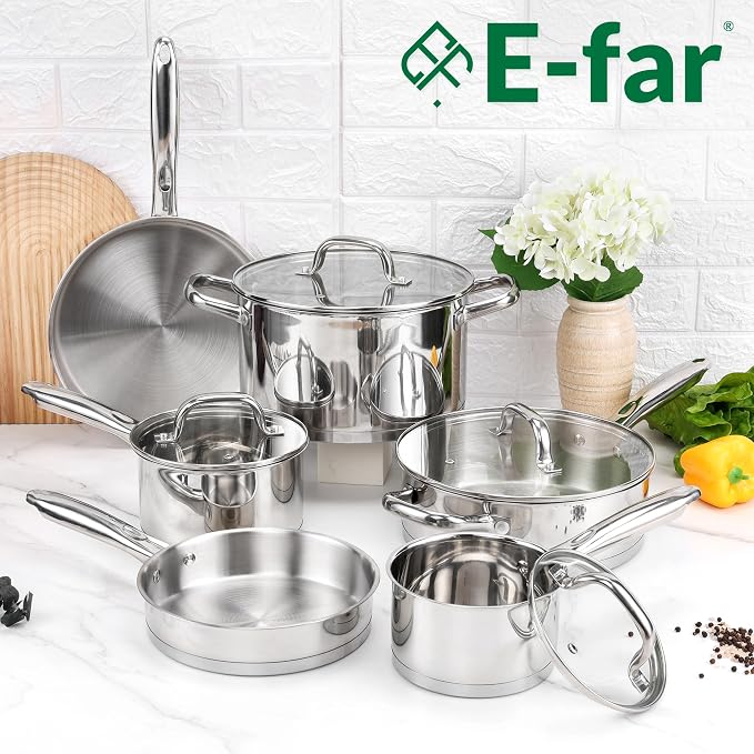 E-far 10-Piece Stainless Steel Cookware Set, Induction Pots and Pans Set - Image 7