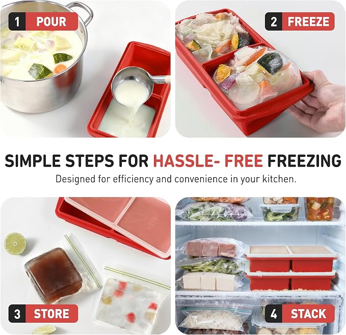 Silicone Freezer Tray with Lid Soup Freezer Container Molds with Steel - Image 6