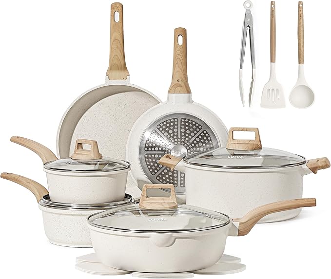 CAROTE 16 Piece Pots and Pans Set Nonstick, Non Stick Cooking Set w/Frying Pans by CAROTE