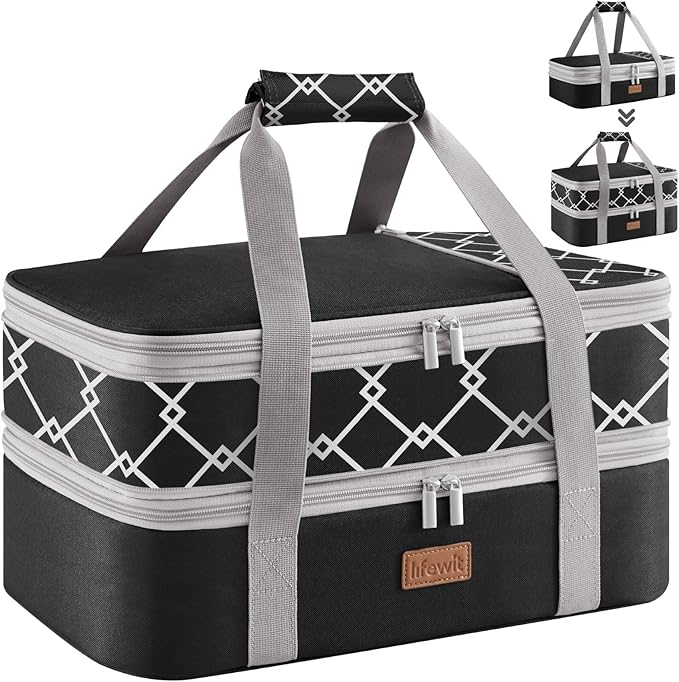 Lifewit Insulated Double Decker Casserole Carrier, Expandable Lasagna Lugger by Lifewit
