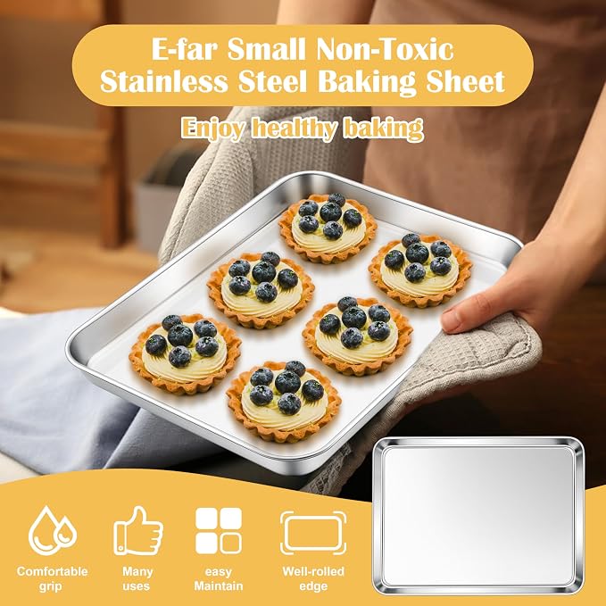 E-far Small Baking Sheet Set of 2, 10.5”x8.3” Stainless Steel Cookie Sheets Pans - Image 3
