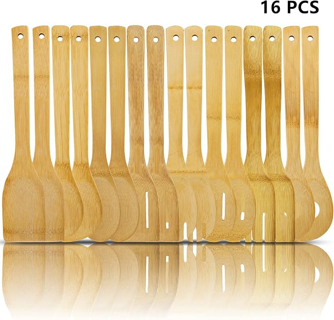 DEAYOU 16 PCS Bamboo Kitchen Utensils, Wood Spoons Spatula Set - Image 3