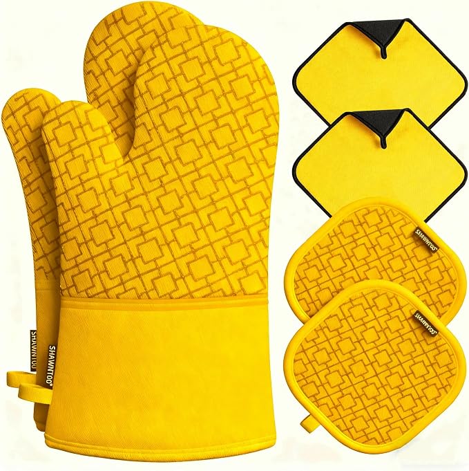 Oven Mitts and Pot Holders Sets 6pcs, Kitchen Oven Glove, High Heat Resistant by OvenMitts