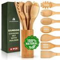 Bamboo Utensils 7 PCs with Holder – Bamboo Cooking Utensils Set + Holder by Woodenhouse