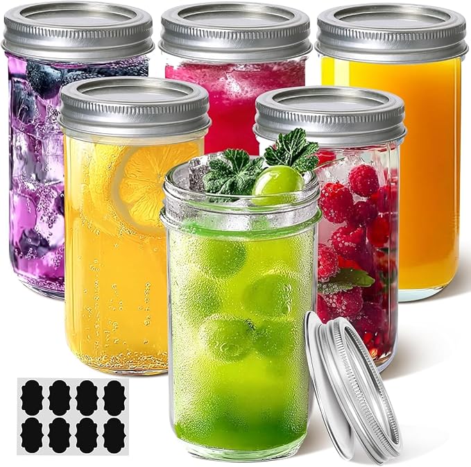 ComSaf 12 oz Mason Jars with Lids 6 Pcs, Regular Mouth Canning Jars with Seal by ComSaf