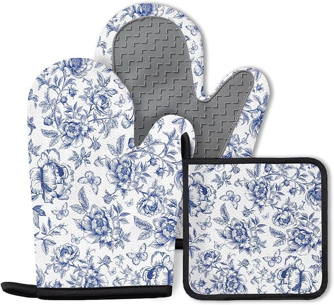 Floral Oven Mitts and Pot Holders Sets of 3, Botanical Print Heat Resistant by Unknown