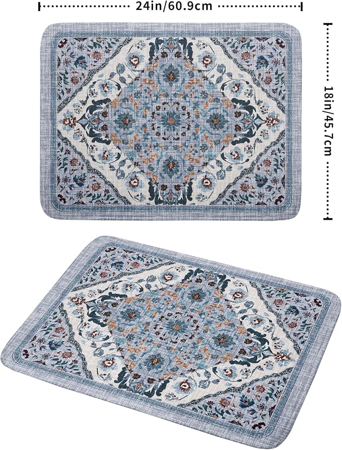 Boho Flower Dish Drying Mat Blue Bohemian Dishes Drainer Rack Mat 18x24 Inch - Image 2