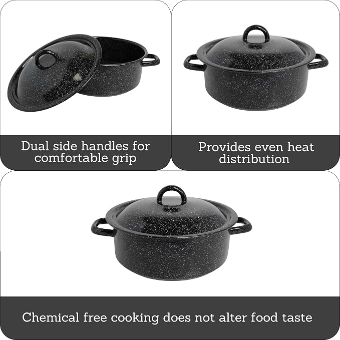 Mirro 4.5 Quart Traditional Vintage Style Black Speckled Enamel on Steel Dutch - Image 3