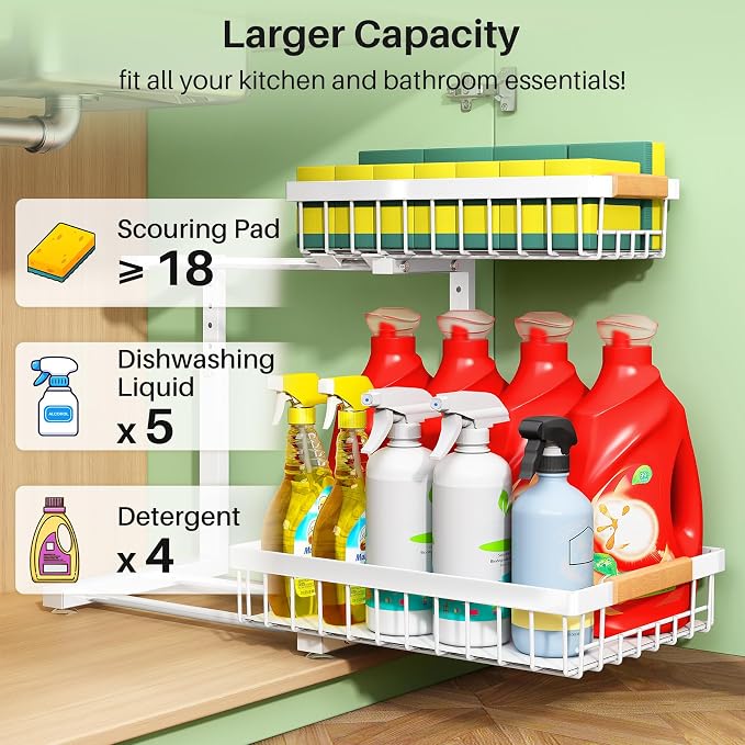 Kitstorack Under Sink Organizer, 2 Tier Under the Sink Storage, Slide out Pull - Image 3