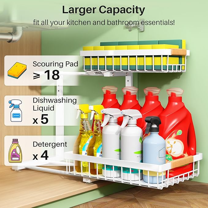 Kitstorack Under Sink Organizer, 2 Tier Under the Sink Storage, Slide out Pull - Image 3