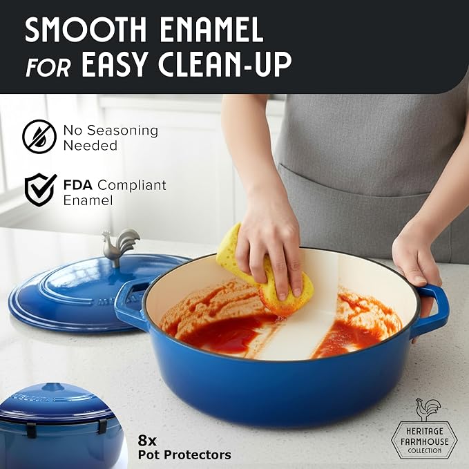 MUELLER HOME 5.5 Quart Enameled Cast Iron Oval Dutch Oven w Rooster Knob & - Image 7