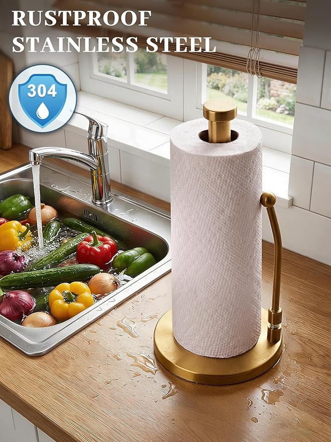 SMARTAKE Paper Towel Holder, Paper Towel Dispenser Standing Weighted Base Non - Image 3