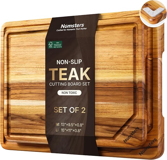 2 Pack Teak Cutting Board for Kitchen Non Toxic Wooden Chopping Board by Unknown