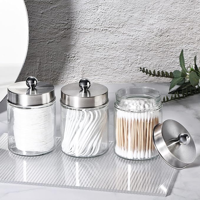 3PC Apothecary Jar Canisters Bathroom Vanity Organizer - Image 5