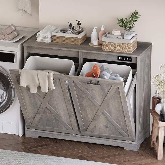 Double Tilt Out Trash Can Cabinet, Wooden Farmhouse Kitchen Garbage Bin - Image 7