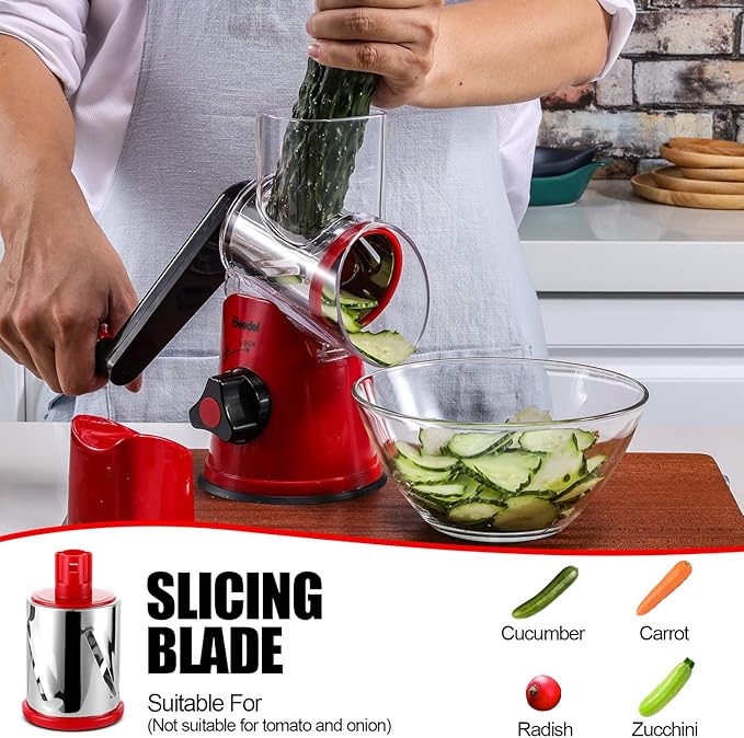 Geedel Rotary Cheese Grater, Kitchen Mandoline Vegetable Slicer - Image 3