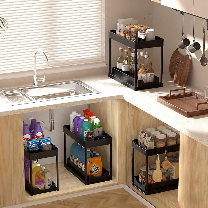 Under Sink Organizers 2 Pack, Pull-Out Sliding Cabinet Organizer - Image 8