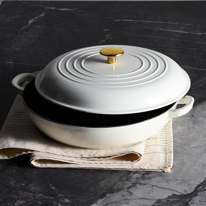 CAROTE 3.4QT Enameled Cast Iron Braiser Pan, Shallow Dutch Oven Casserole - Image 5