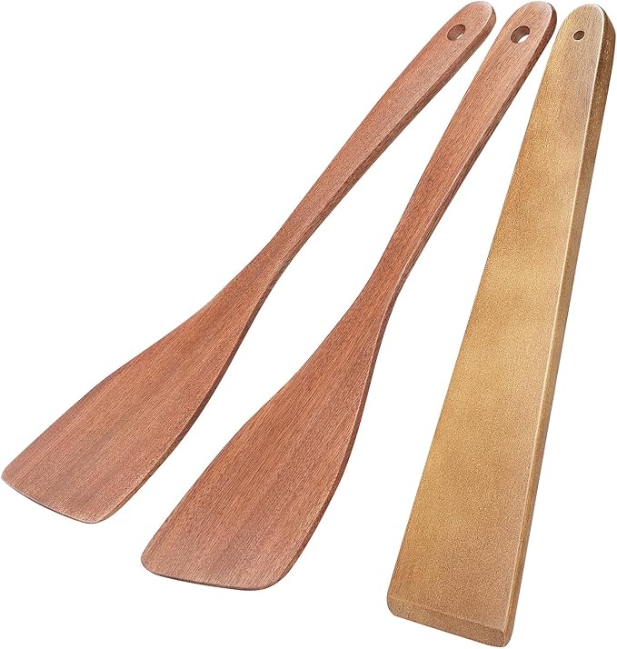 3Pcs Wooden Spatulas, 12inch Long Handle Flat Spatula Set by Morgles