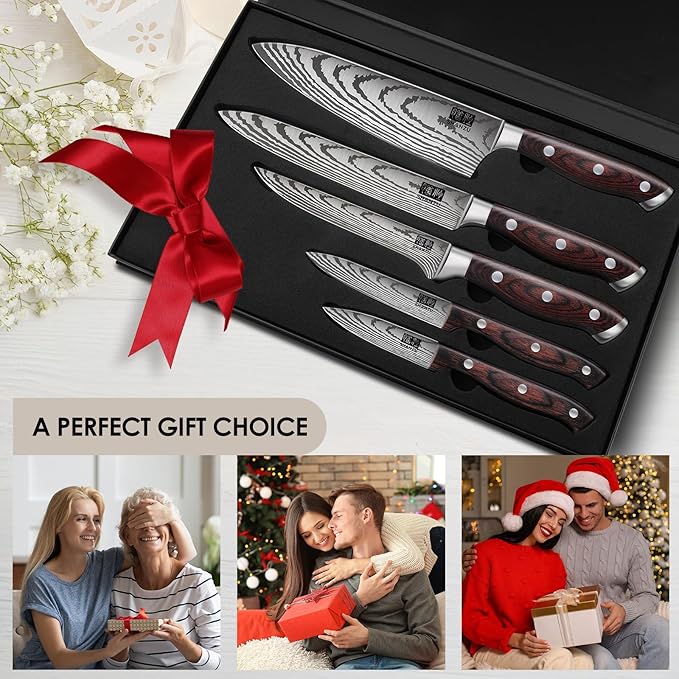SHAN ZU Japanese Chef Knife Set 5 PCS, High Carbon Stainless Steel Ultra Sharp - Image 5