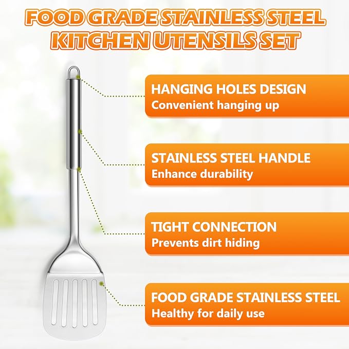 E-far Stainless Steel Cooking Utensils, 4-Piece Heat Resistant Kitchen Utensils - Image 8