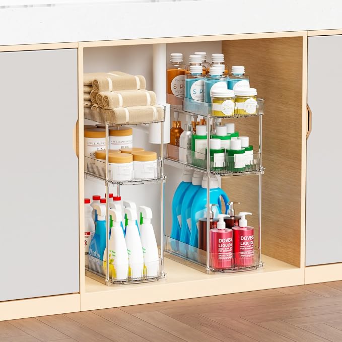 2 Pack 3 Tier Large Pull Out Bathroom Organizers and Storage, 13.8″ Deep - Image 7