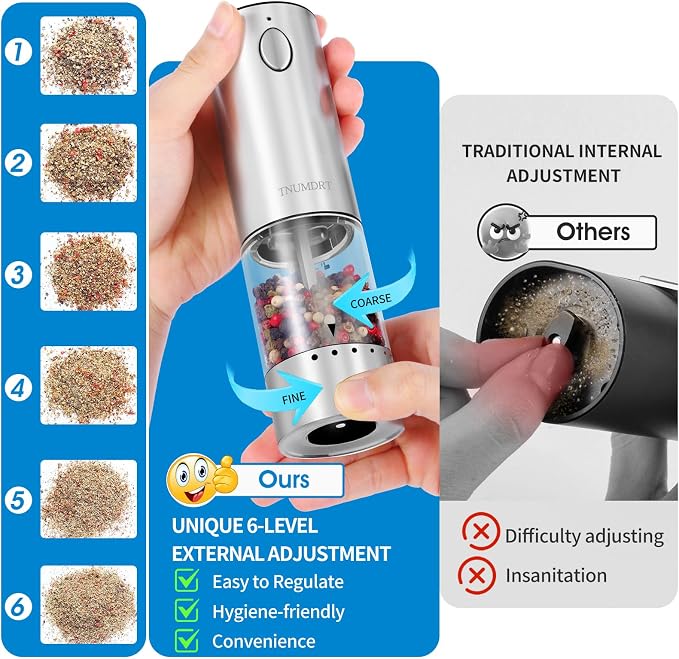 Electric Salt and Pepper Grinder Set Stainless steel, Large Capacity Automatic - Image 2
