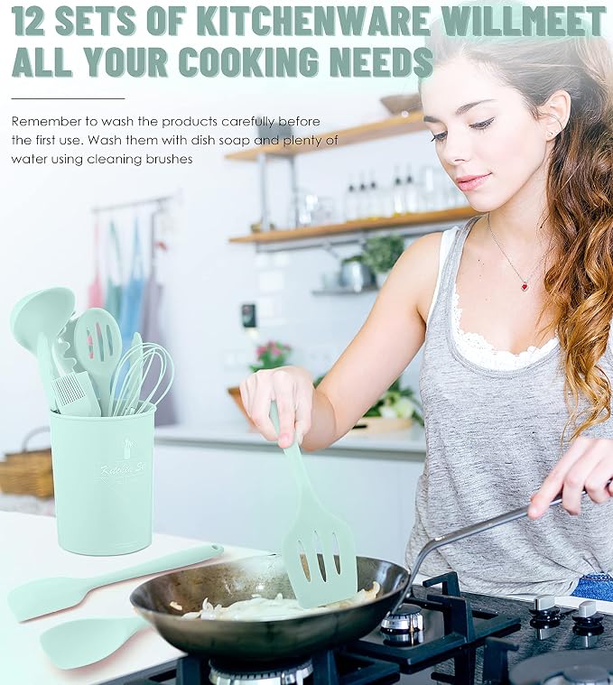 Kitchen Utensils Set-12 Pieces Silicone Cooking Utensils Set 392°F Heat - Image 7