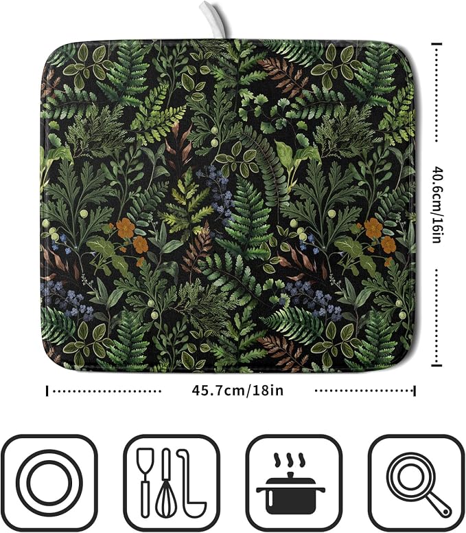 Black Sage Green Plant Dish Drying Mat - Image 2