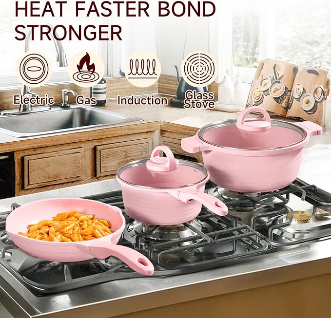 JEETEE Pink Pots and Pans Set Nonstick 23pcs, Healthy Kitchen Cookware Sets - Image 5