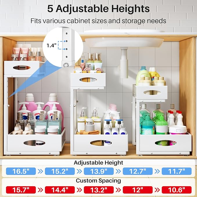 Under Sink Organizer, 2 Tier Pull Out Under Cabinet Organizer Shelf - Image 6